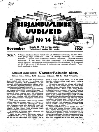 Kirjanduslikke uudiseid ; 14 1927