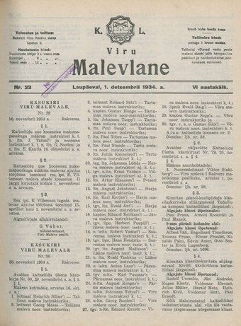 K. L. Viru Malevlane ; 23 1934-12-01