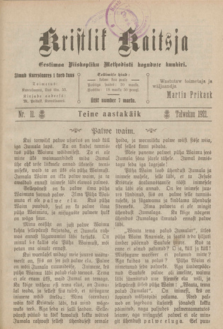 Kristlik Kaitsja : Eesti metodistide häälekandja ; 11 1921-11