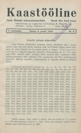 Kaastööline : Tartu Ühisabi Informatsioonileht ; 6 1940-06-08