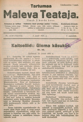 Tartumaa Maleva Teataja ; 13/14 (152/153) 1935-07-05