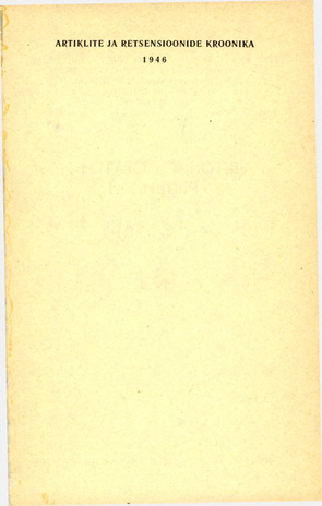 Artiklite ja Retsensioonide Kroonika = Летопись статей и рецензий ; 1946