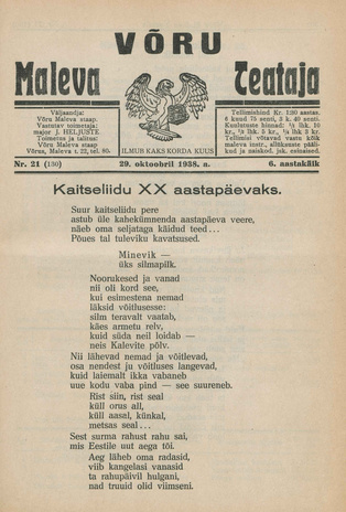 Võru Maleva Teataja ; 21 (130) 1938-10-29