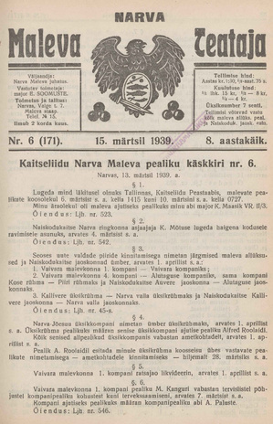 Narva Maleva Teataja ; 6 (171) 1939-03-15