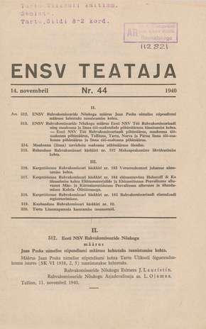 Eesti NSV Teataja ; 44 1940-11-14