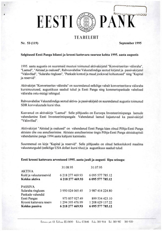 Eesti Pank : teabeleht ; 53 (119) 1995-09