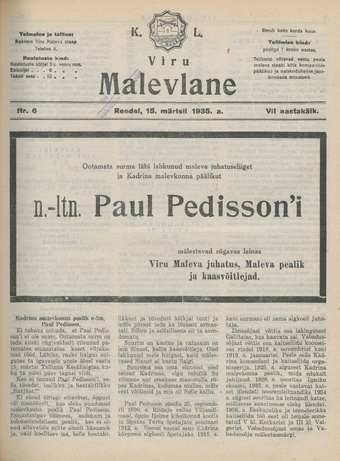 K. L. Viru Malevlane ; 6 1935-03-15