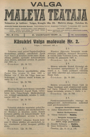 Valga Maleva Teataja ; 2 (175) 1937-02-02