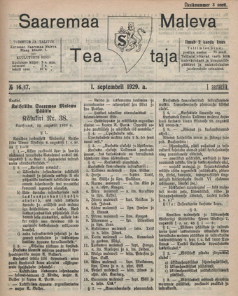 Saaremaa Maleva Teataja ; 16/17 1929-09-01