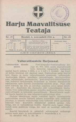 Harju Maavalitsuse Teataja ; 19 1931-11-06