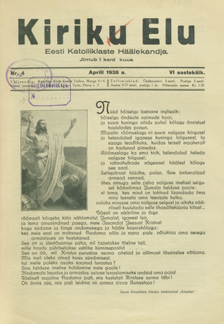 Kiriku Elu : Eesti Katoliiklaste Häälekandja ; 4 1938-04-07