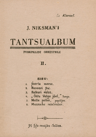 J. Niksman'i tantsualbum. II : puhkpillide orkestrile 
