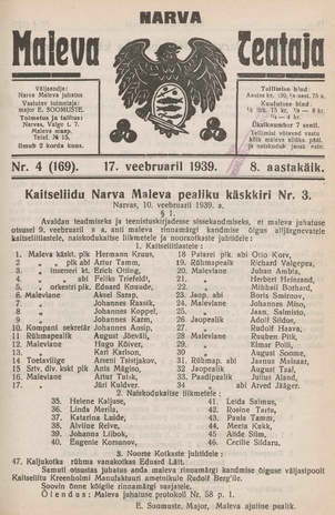 Narva Maleva Teataja ; 4 (169) 1939-02-17