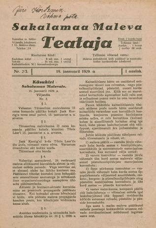 Sakalamaa Maleva Teataja ; 2/3 1929-01-19