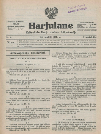 Harjulane : Kaitseliidu Harju Maleva häälekandja ; 4 1937-04-26