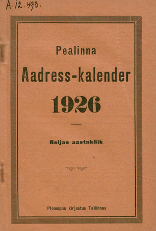 Pealinna aadress-kalender ; 1926