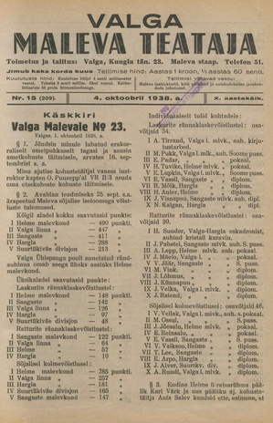 Valga Maleva Teataja ; 15 (209) 1938-10-04