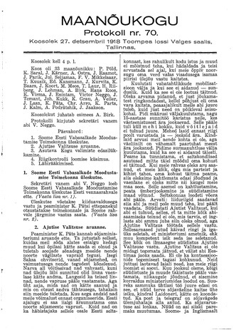 Maanõukogu protokoll nr.70 (27. detsember 1918)