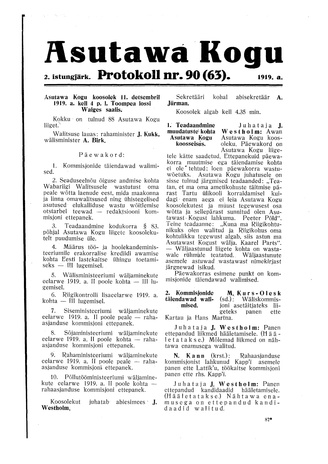 Asutawa Kogu protokoll nr.90 (63) (11. detsember 1919)