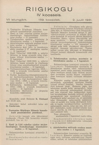 Riigikogu IV koosseis : täielikud protokollid : VII istungjärk : protokoll nr. 159
