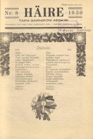 Häire : Tapa Garnisoni ajakiri ; 8 1930