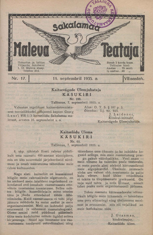 Sakalamaa Maleva Teataja ; 17 1935-09-18