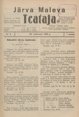 Järva Maleva Teataja ; 3 1929-02-20