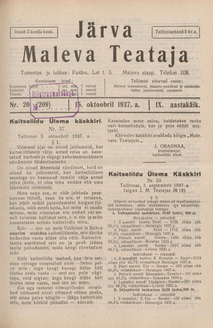 Järva Maleva Teataja ; 20 (209) 1937-10-15