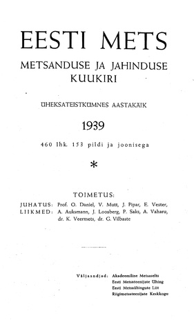 Eesti Mets ; sisukord 1939