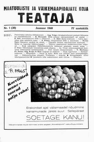 Maatööliste ja Väikemaapidajate Koja Teataja ; 1 (30) 1940-01