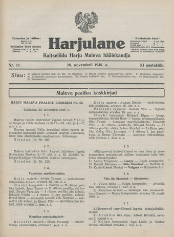 Harjulane : Kaitseliidu Harju Maleva häälekandja ; 11 1938-11-28
