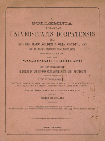Ad sollemnia Caesareae Universitatis Dorpatensis