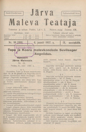 Järva Maleva Teataja ; 10 (199) 1937-06-06
