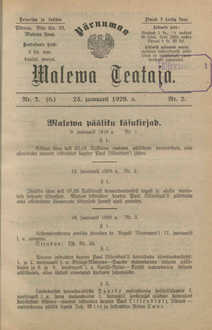 Pärnumaa Maleva Teataja ; 2 (6) 1929-01-29