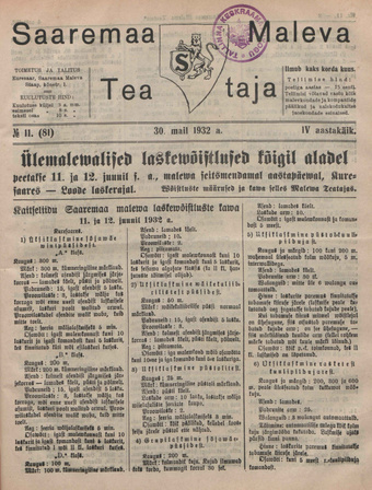 Saaremaa Maleva Teataja ; 11 (81) 1932-05-30