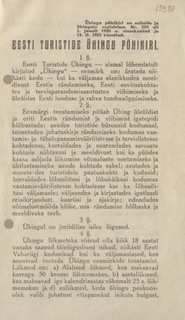 Eesti Turistide Ühingu põhikiri : ... 14. II. 1923 kinnitatud