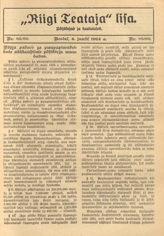 Riigi Teataja Lisa : seaduste alustel avaldatud teadaanded ; 85/86 1924-07-04