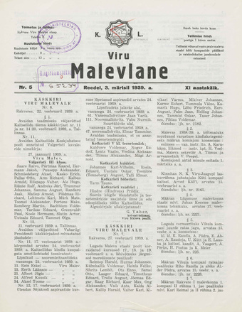 K. L. Viru Malevlane ; 5 1939-03-03