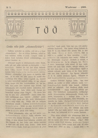 Töö : politikaline, majandusline, teadusline ja ilukirjandusline nädalaleht ; 3 1909-02-01