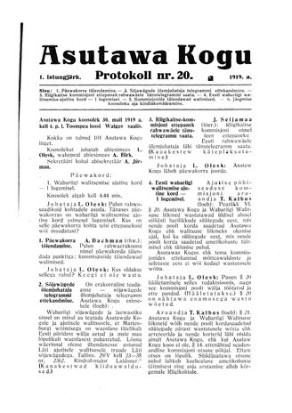 Asutawa Kogu protokoll nr.20 (30. mai 1919)
