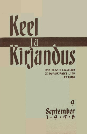Keel ja Kirjandus ; 9 1958-09
