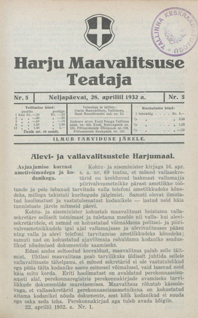 Harju Maavalitsuse Teataja ; 5 1932-04-28