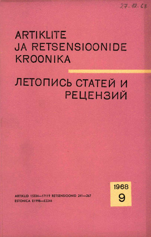 Artiklite ja Retsensioonide Kroonika = Летопись статей и рецензий ; 9 1968-09