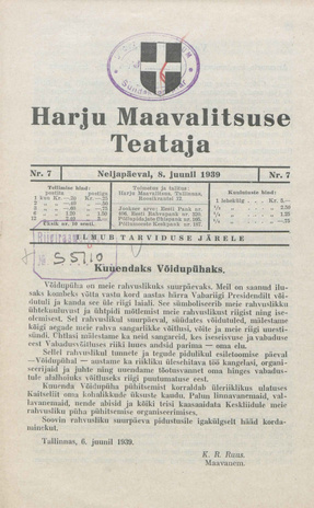 Harju Maavalitsuse Teataja ; 7 1939-06-08
