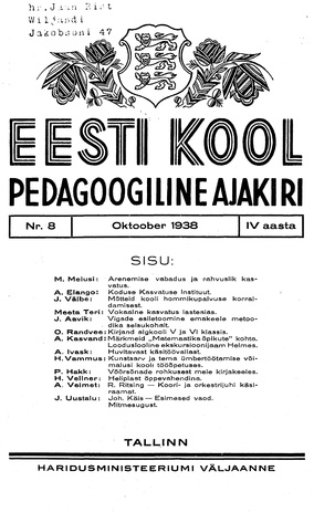 Eesti Kool ; 8 1938-10