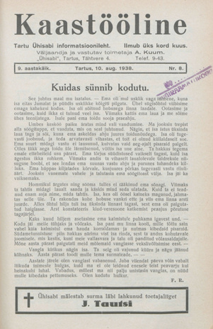 Kaastööline : Tartu Ühisabi Informatsioonileht ; 8 1938-08-10