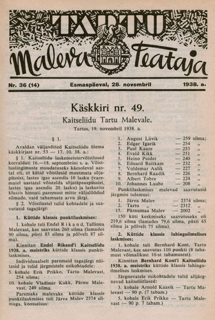 Tartu Maleva Teataja ; 36 (14) 1938-11-28