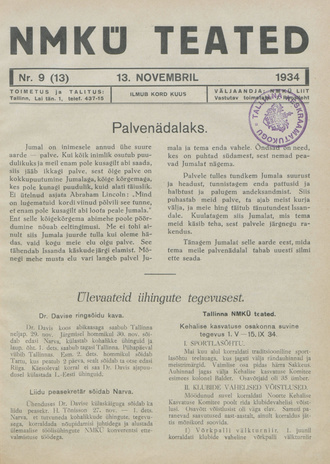 NMKÜ Teated ; 9 (13) 1934-11-13