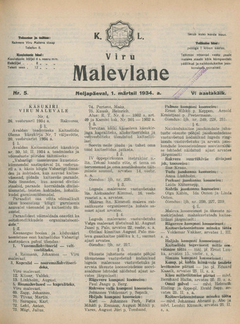 K. L. Viru Malevlane ; 5 1934-03-01