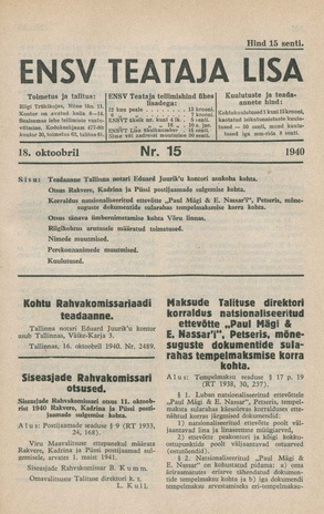 ENSV Teataja lisa ; 15 1940-10-18